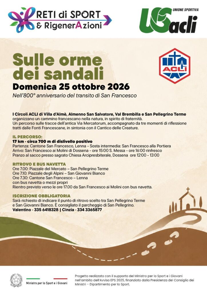 Locandina: «Sulle orme dei sandali»: in cammino in Val Brembana per gli 800 anni dal transito di San Francesco